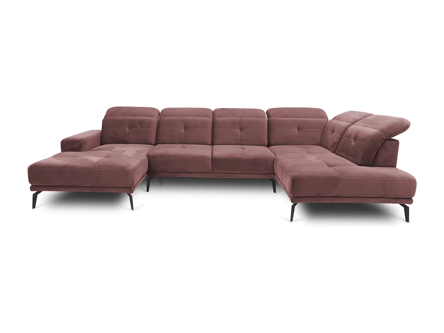 Canapé d’angle panoramique VERSUS tissu – Appuie-têtes réglables-Rose poudré-angle droit