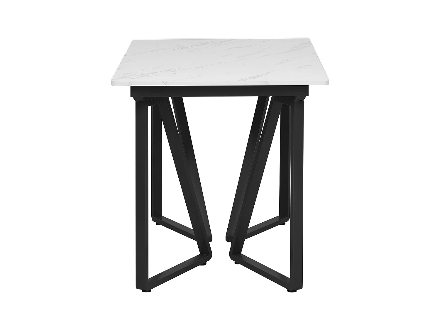 Table à manger rectangle extensible 4-6 personnes 160x73x74cm, plateau en placage marbre blanc avec pieds en métal noir