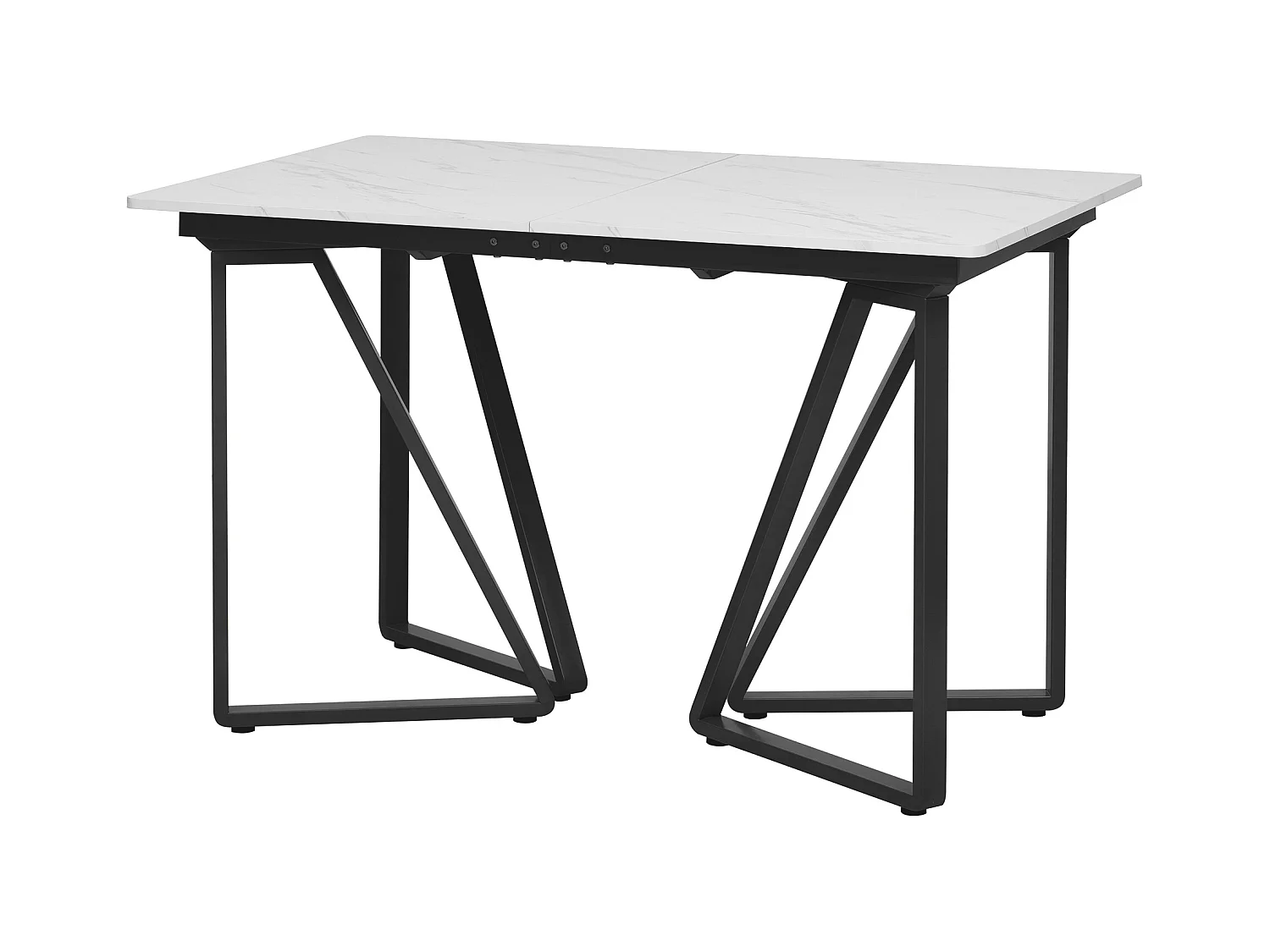 Table à manger rectangle extensible 4-6 personnes 160x73x74cm, plateau en placage marbre blanc avec pieds en métal noir