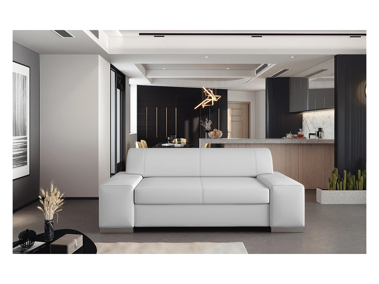 PLAZO kunstlederen bank – Comfort en verfijning-Kleur Wit-Aantal plaatsen) 3 plaatsen