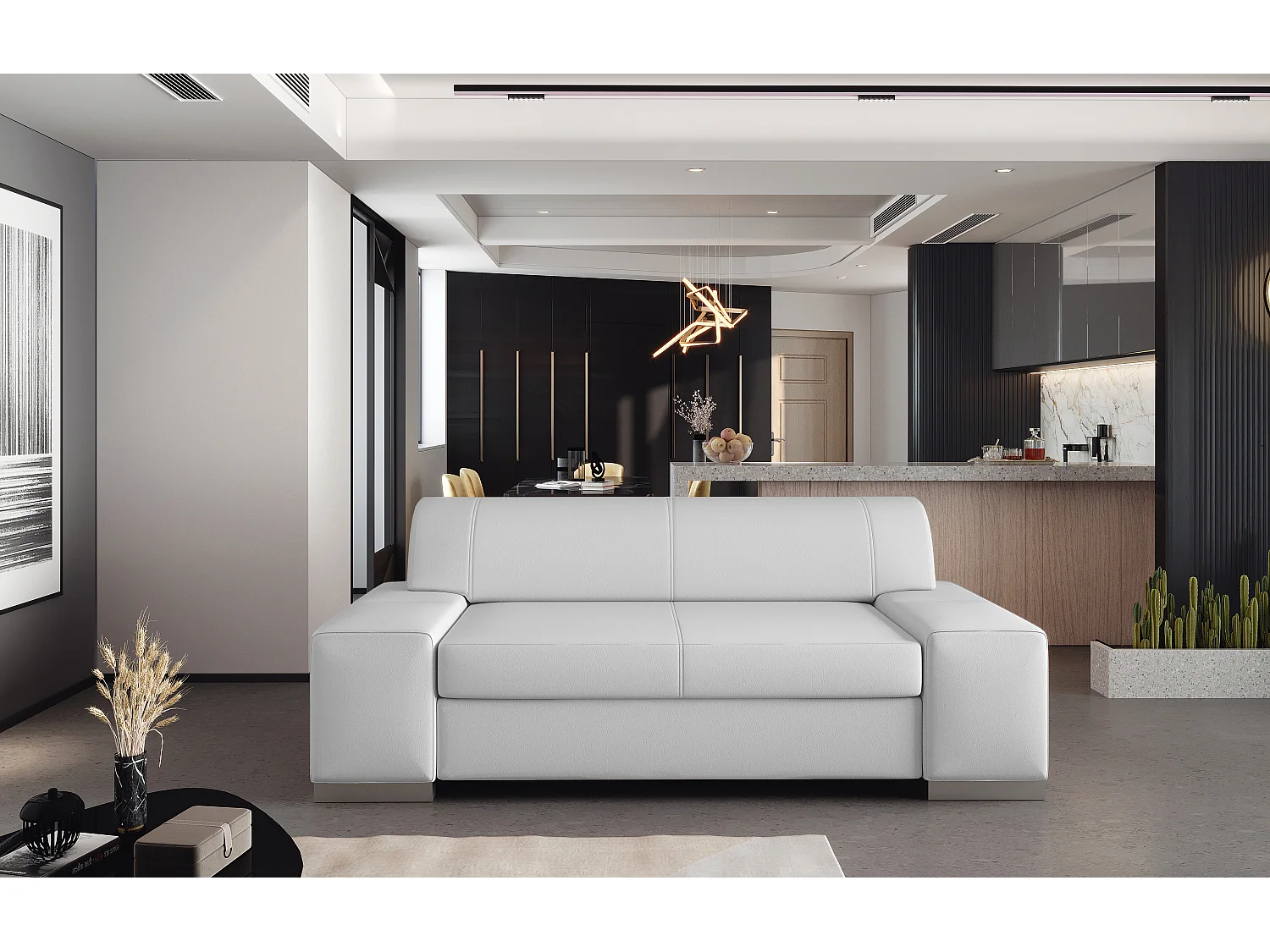 PLAZO kunstlederen bank – Comfort en verfijning-Kleur Wit-Aantal plaatsen) 3 plaatsen