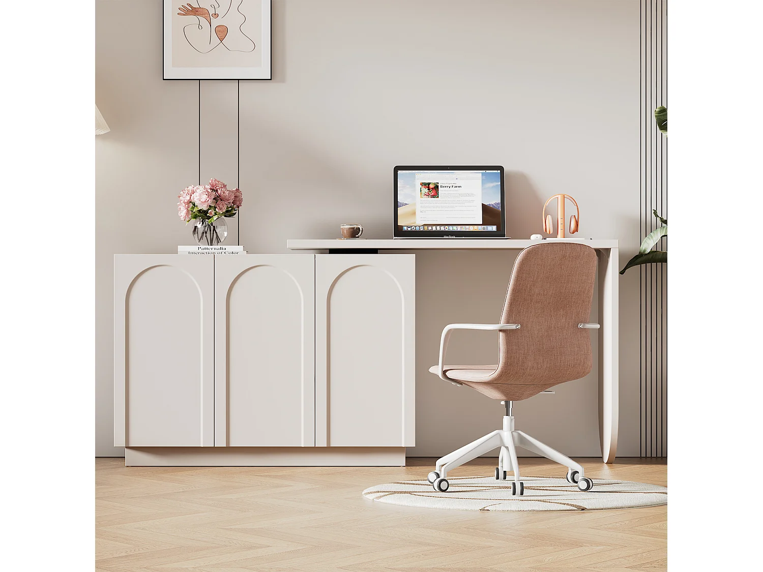 Scrivania angolare allungabile con piano girevole, scrivania con 3 ante, in MDF bianco - 110x40x75cm