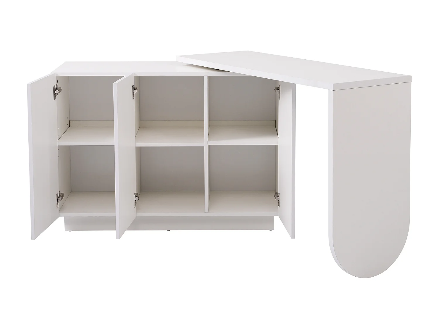 Scrivania angolare allungabile con piano girevole, scrivania con 3 ante, in MDF bianco - 110x40x75cm