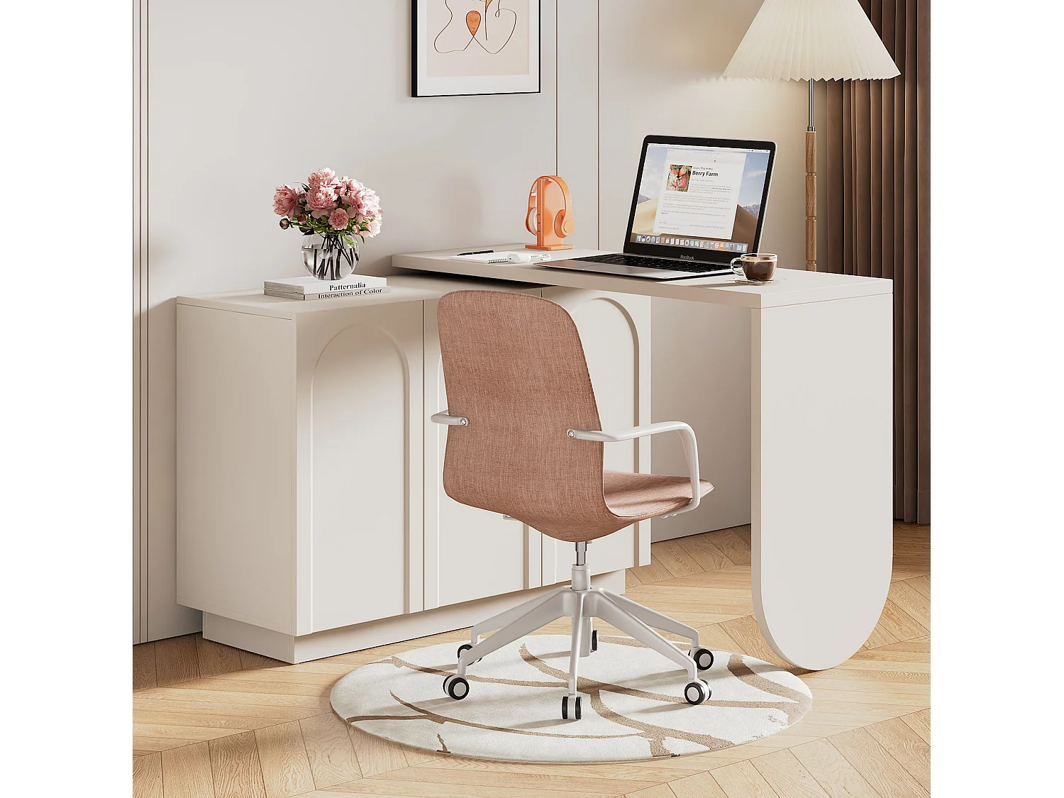 Scrivania angolare allungabile con piano girevole, scrivania con 3 ante, in MDF bianco - 110x40x75cm