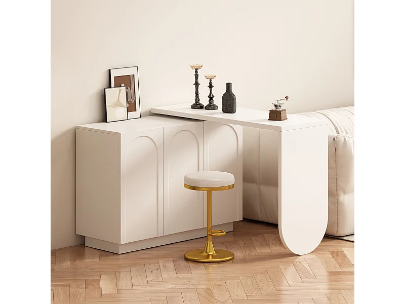 Scrivania angolare allungabile con piano girevole, scrivania con 3 ante, in MDF bianco - 110x40x75cm