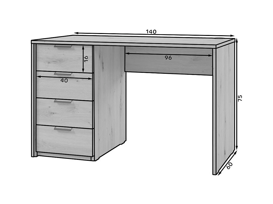 Bureau AROLD – 120 ou 140cm – Blanc mat ou bois Naturel-Blanc-Largeur 140 cm