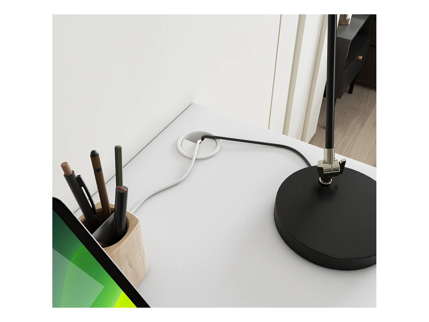 Bureau AROLD – 120 ou 140cm – Blanc mat ou bois Naturel-Blanc-Largeur 140 cm