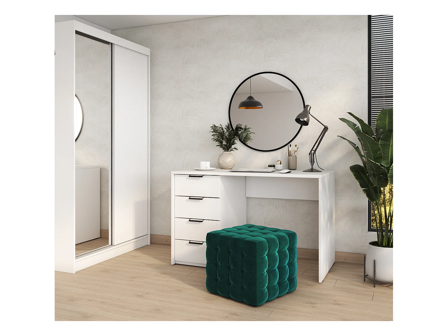Bureau AROLD – 120 ou 140cm – Blanc mat ou bois Naturel-Blanc-Largeur 140 cm