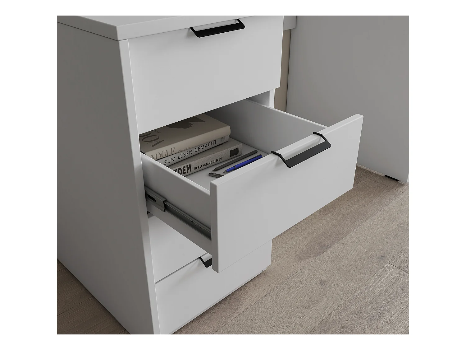 Bureau AROLD – 120 ou 140cm – Blanc mat ou bois Naturel-Blanc-Largeur 140 cm