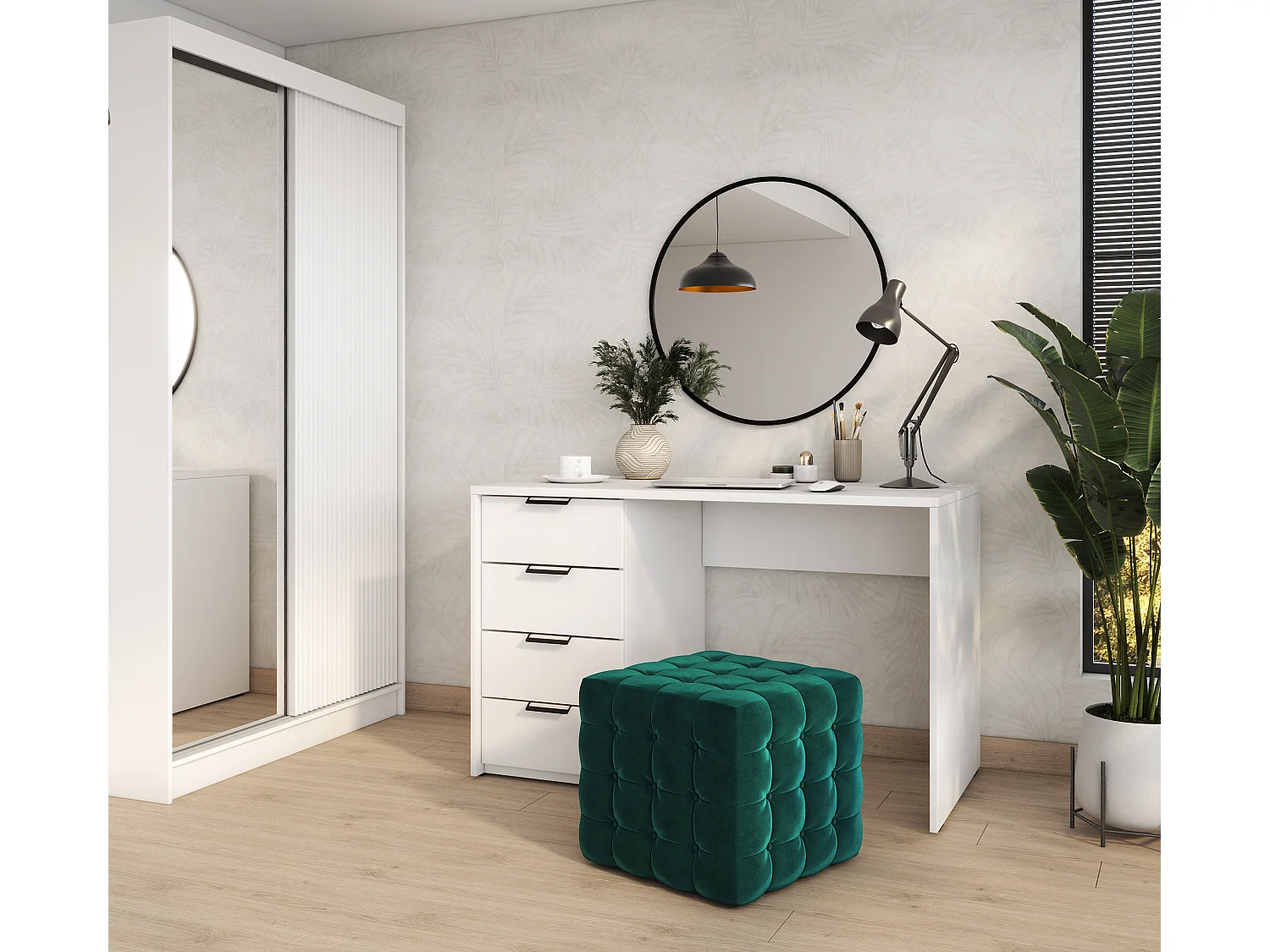 Bureau AROLD – 120 ou 140cm – Blanc mat ou bois Naturel-Blanc-Largeur 140 cm