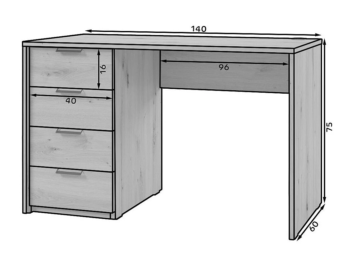 Bureau AROLD – 120 ou 140cm – Blanc mat ou bois Naturel-Blanc-Largeur 140 cm