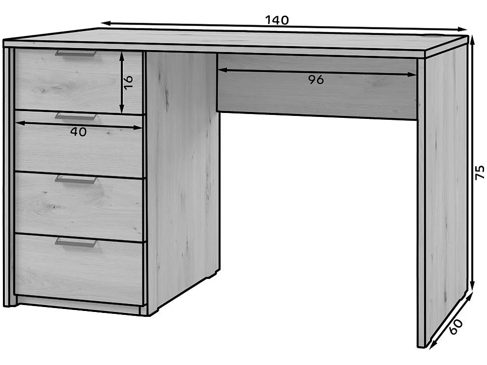 Bureau AROLD – 120 ou 140cm – Blanc mat ou bois Naturel-Blanc-Largeur 140 cm