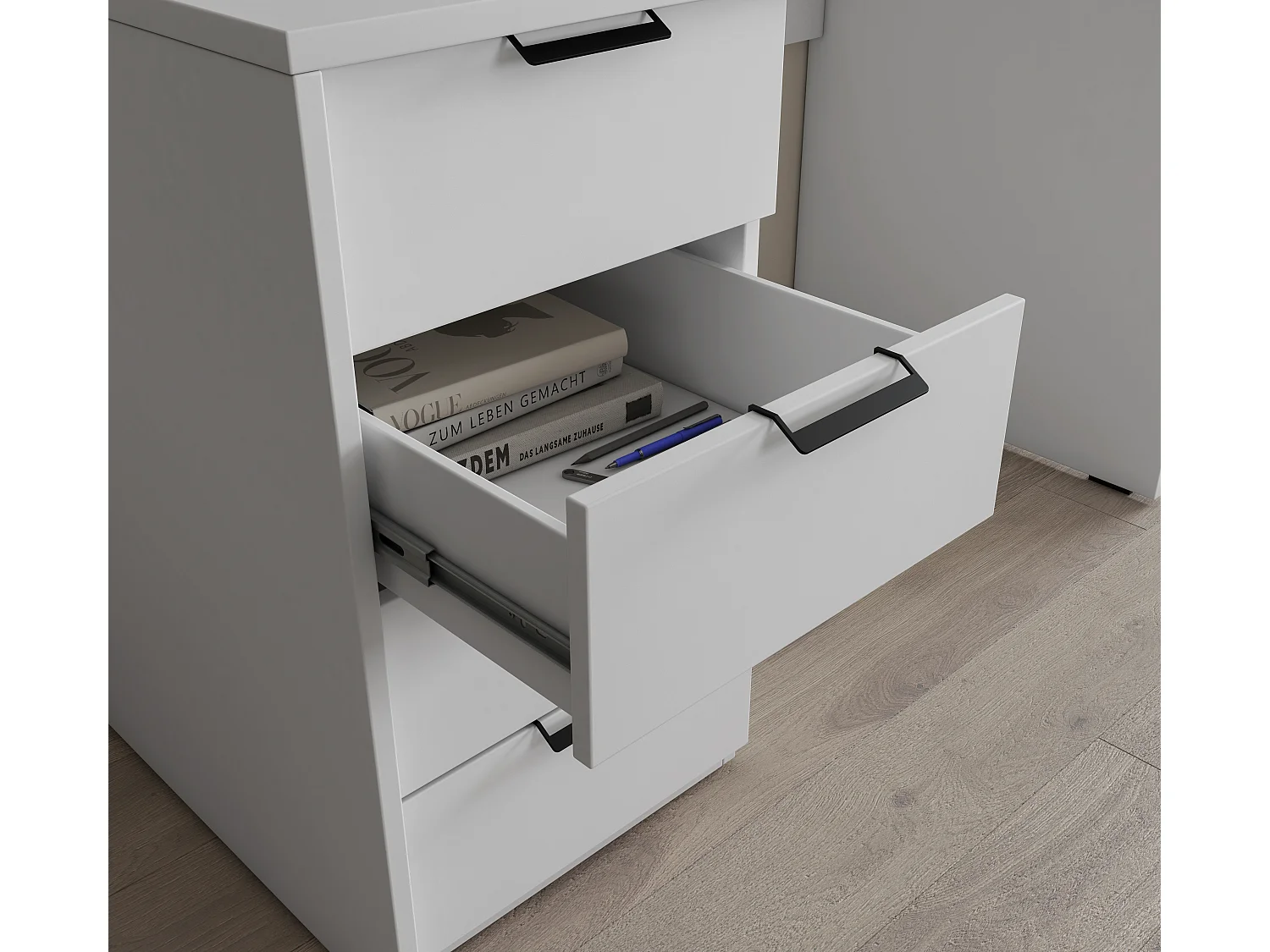 Bureau AROLD – 120 ou 140cm – Blanc mat ou bois Naturel-Blanc-Largeur 140 cm