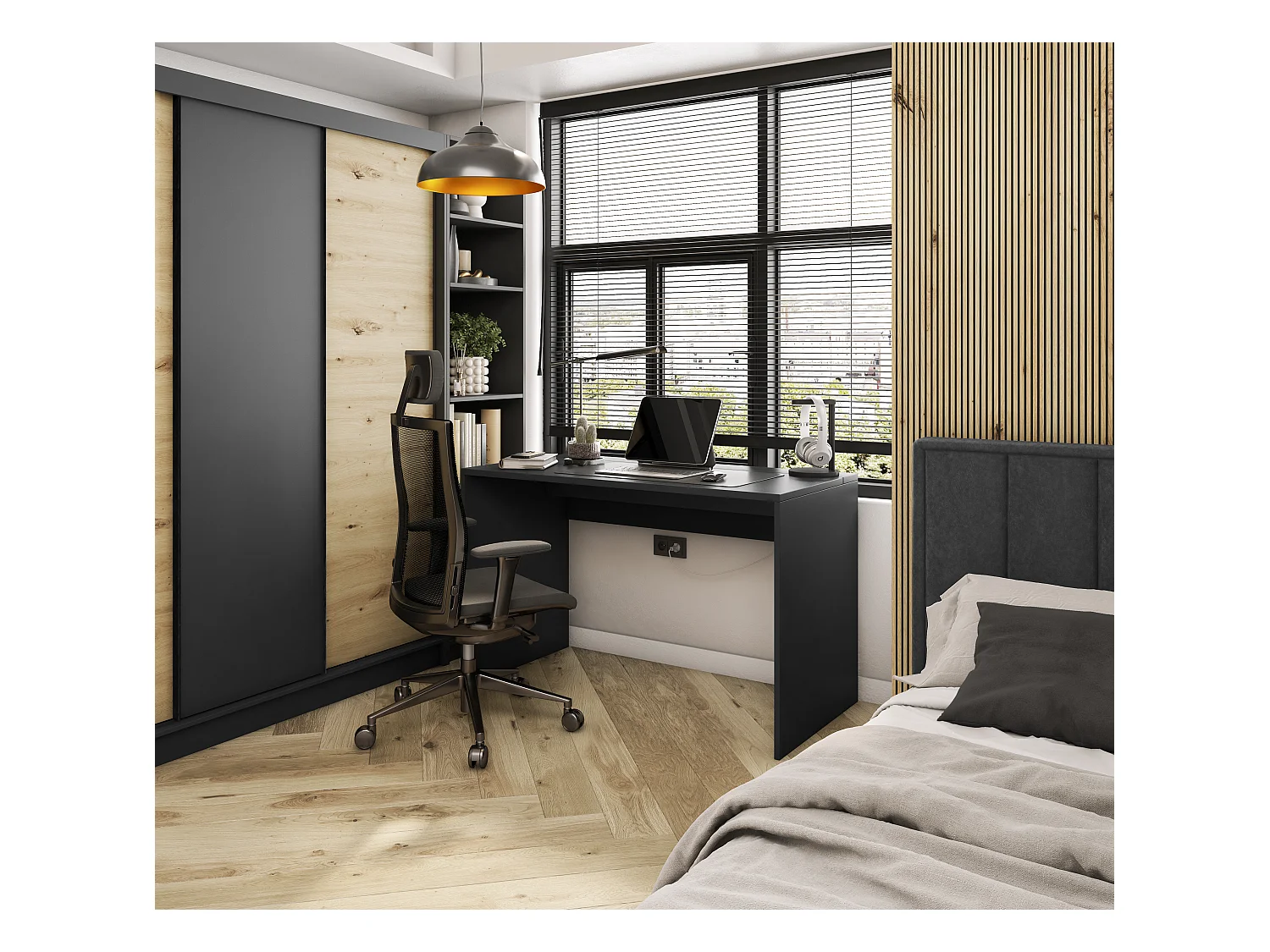 Bureau KAZY – 120 ou 140cm – Blanc ou Noir Mat-Noir-Largeur 120 cm