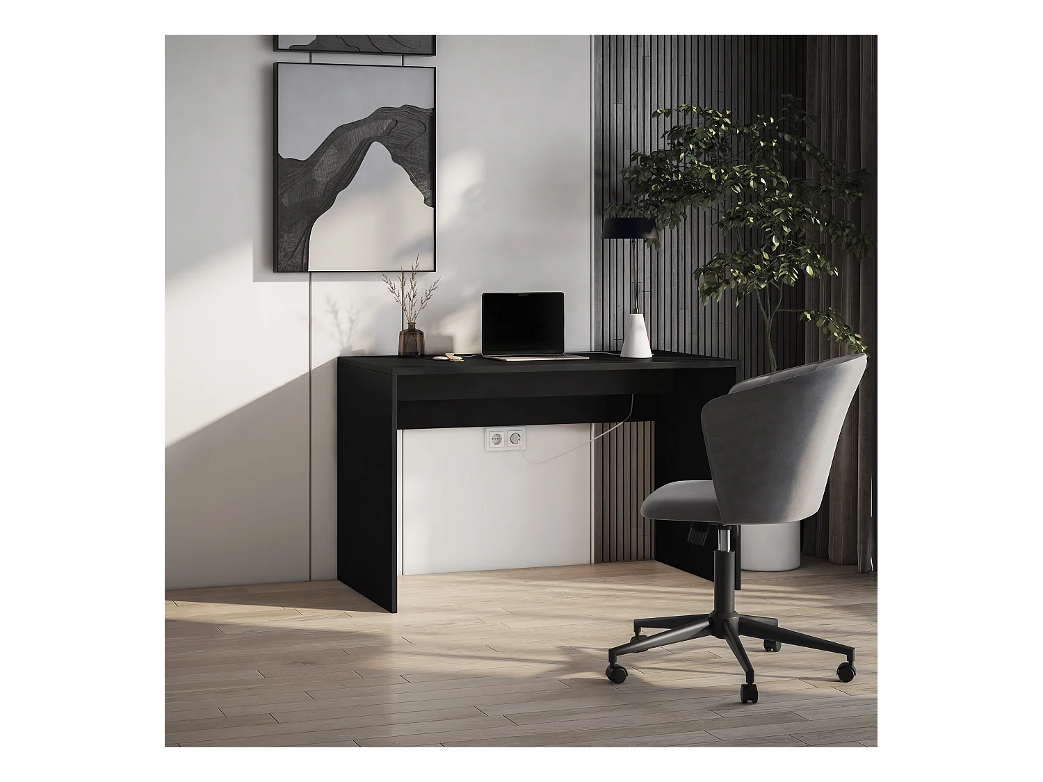 Bureau KAZY – 120 ou 140cm – Blanc ou Noir Mat-Noir-Largeur 140 cm