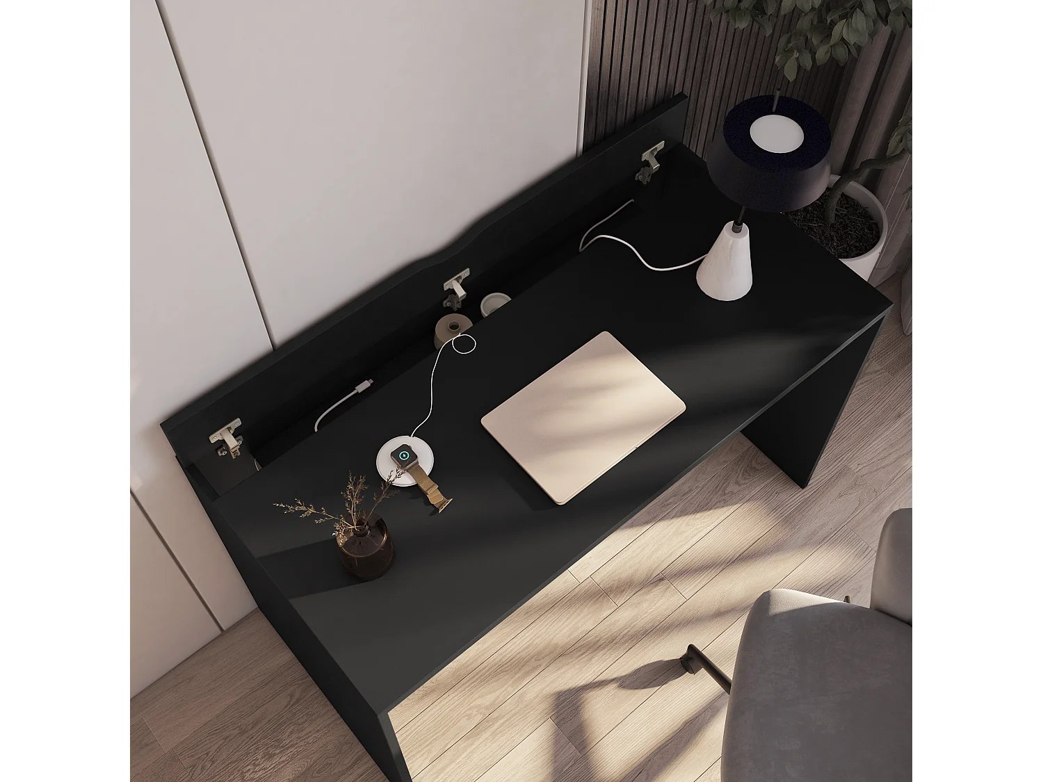 Bureau KAZY – 120 ou 140cm – Blanc ou Noir Mat-Noir-Largeur 140 cm