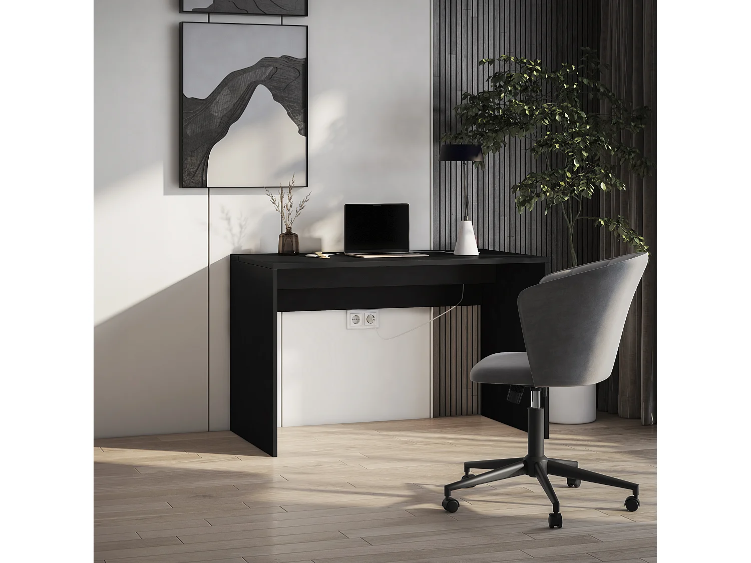 Bureau KAZY – 120 ou 140cm – Blanc ou Noir Mat-Noir-Largeur 140 cm