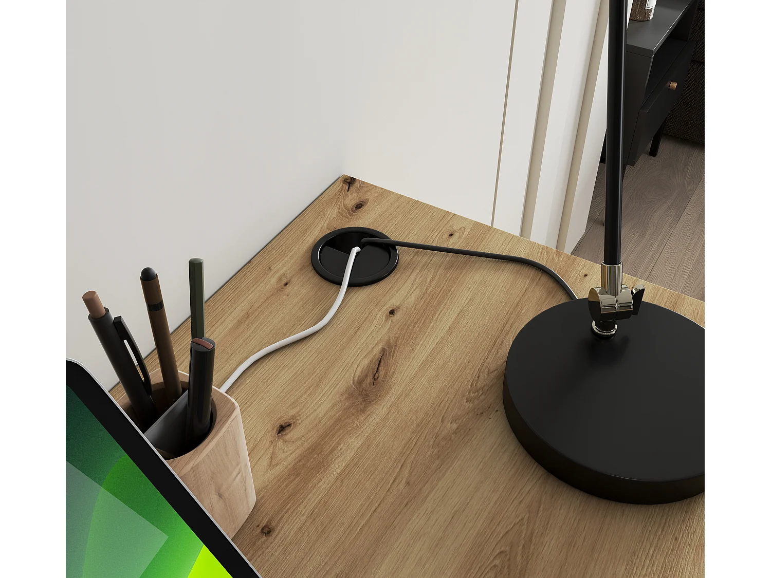 Bureau AROLD – 120 ou 140cm – Blanc mat ou bois Naturel-Beige-Largeur 140 cm