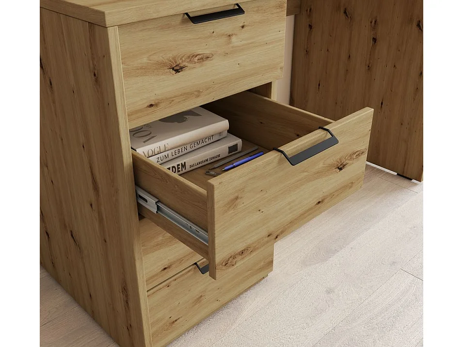 AROLD bureau – 120 of 140 cm – Mat wit of natuurlijk hout-Kleur Beige-Breedte 140cm