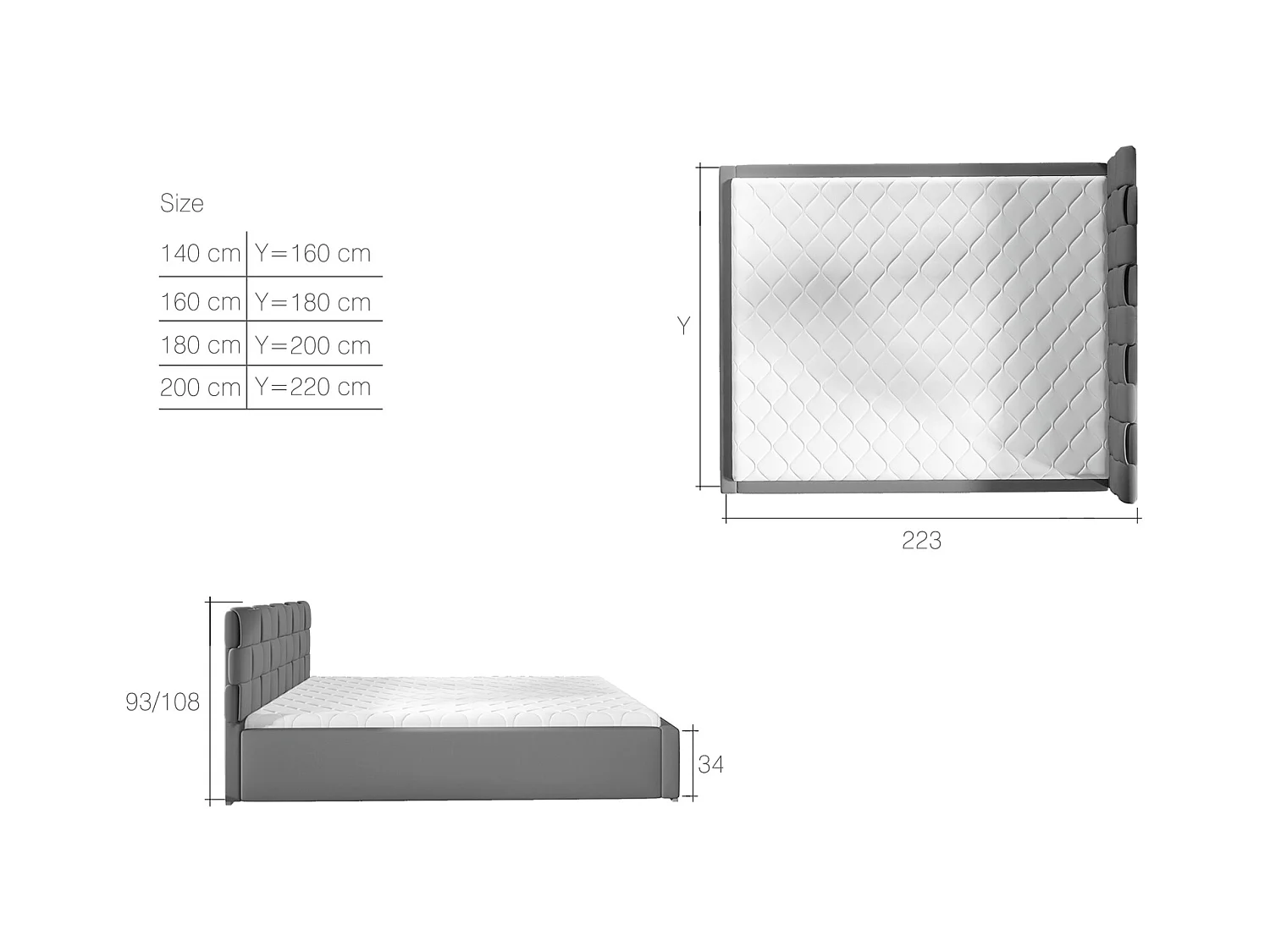 Lit double avec sommier Kanda – Simili cuir capitonné-Marron foncé-160x200
