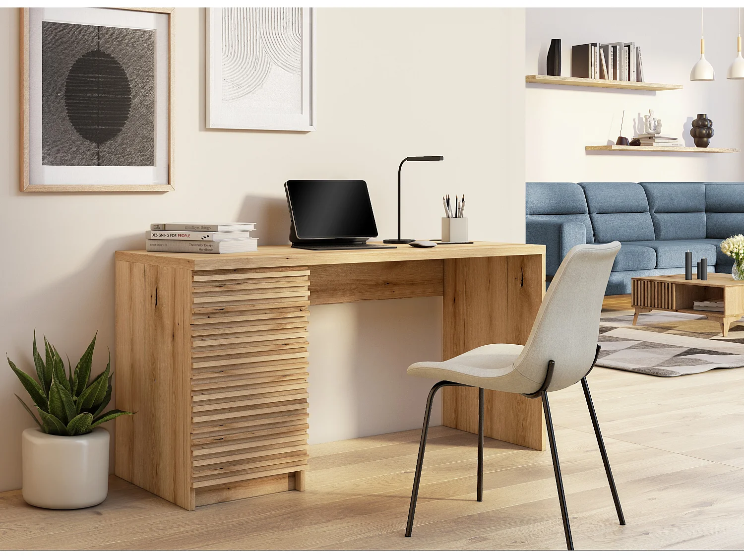 Bureau en bois ARITA – 120 ou 140cm – Chêne artisan-Largeur 120 cm