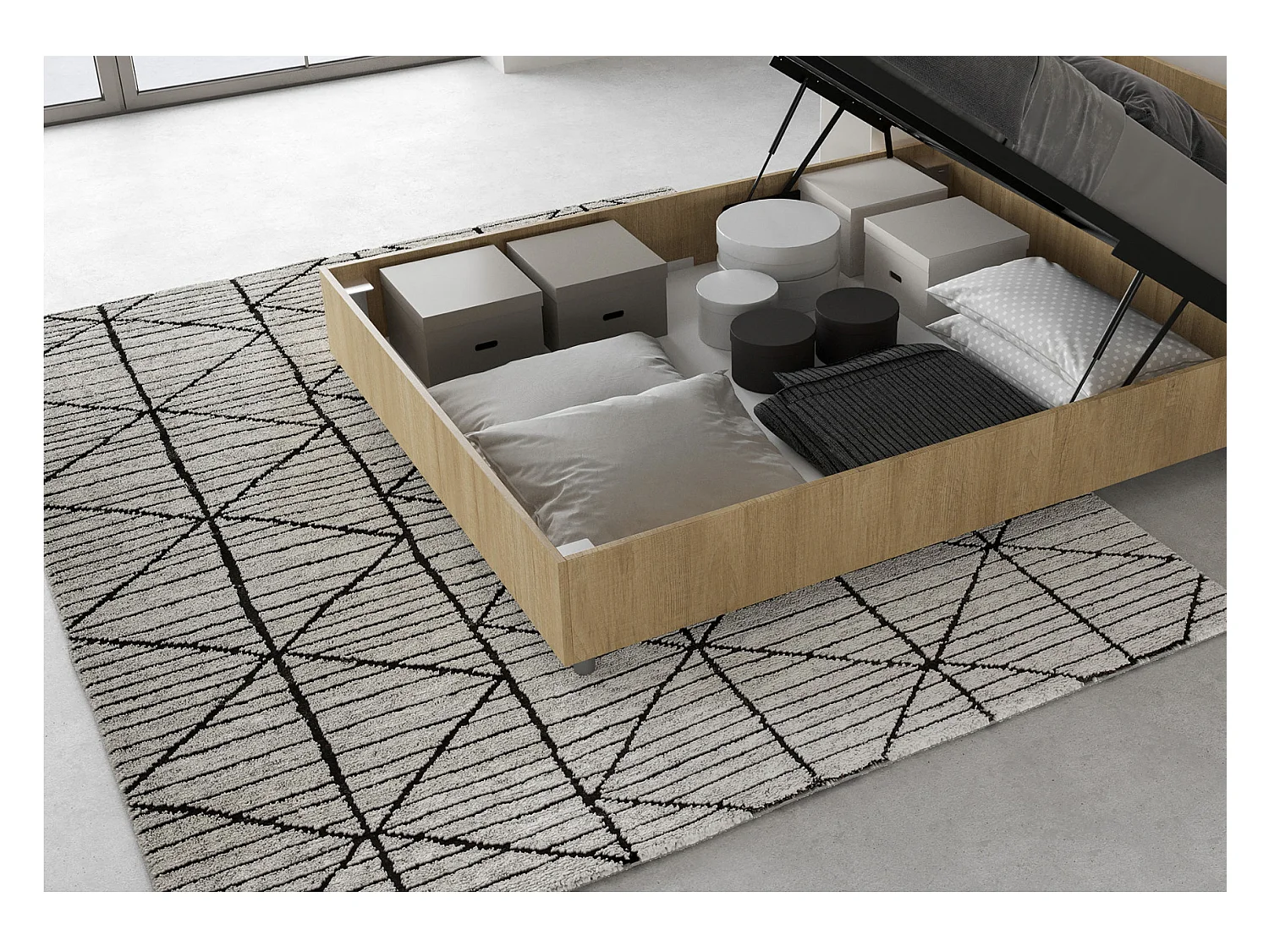 Cadre de lit en bois Borra-Blanc-200x200-Version avec sommier