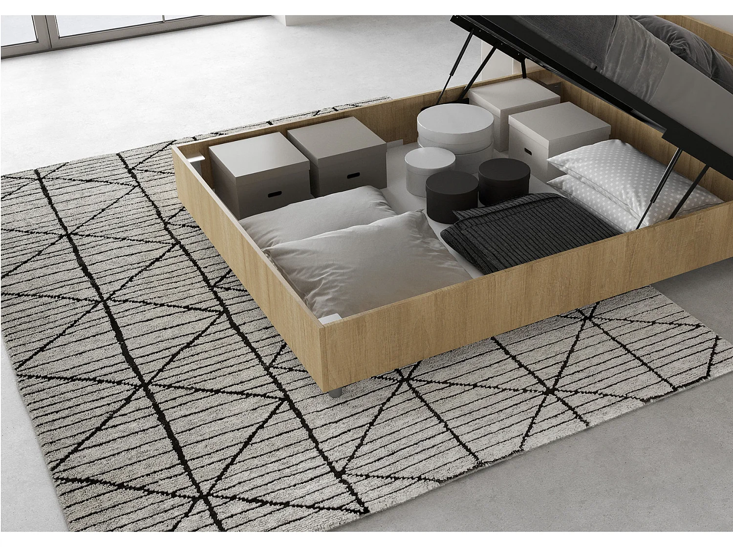 Estructura de cama de madera Borra-Color Blanco-Ropa de cama 200x200 cm