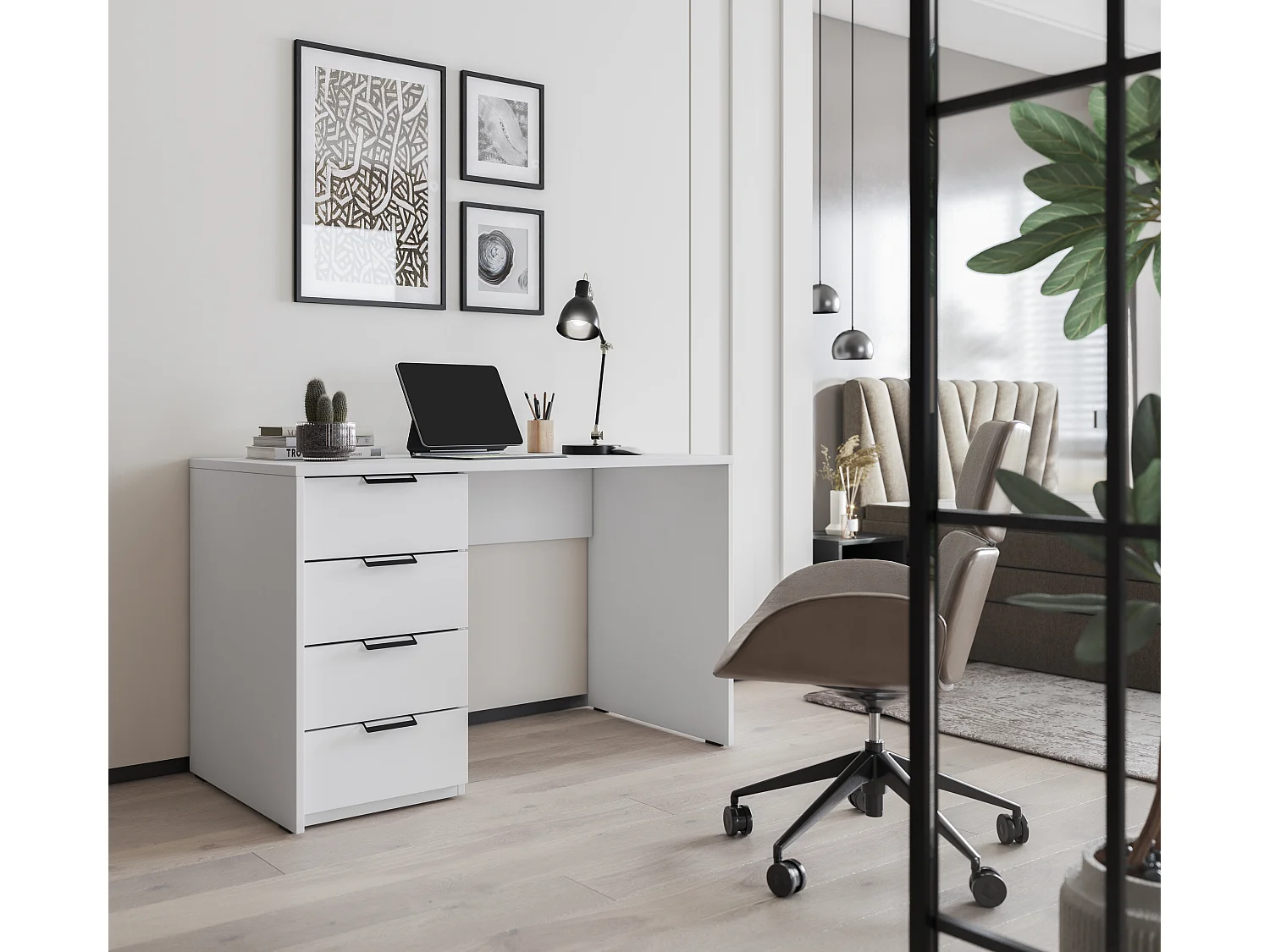 Bureau AROLD – 120 ou 140cm – Blanc mat ou bois Naturel-Blanc-Largeur 120 cm