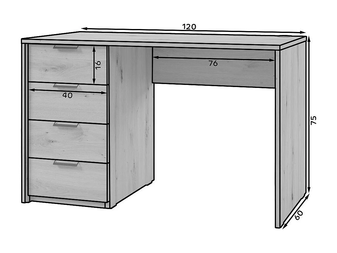 Bureau AROLD – 120 ou 140cm – Blanc mat ou bois Naturel-Blanc-Largeur 120 cm