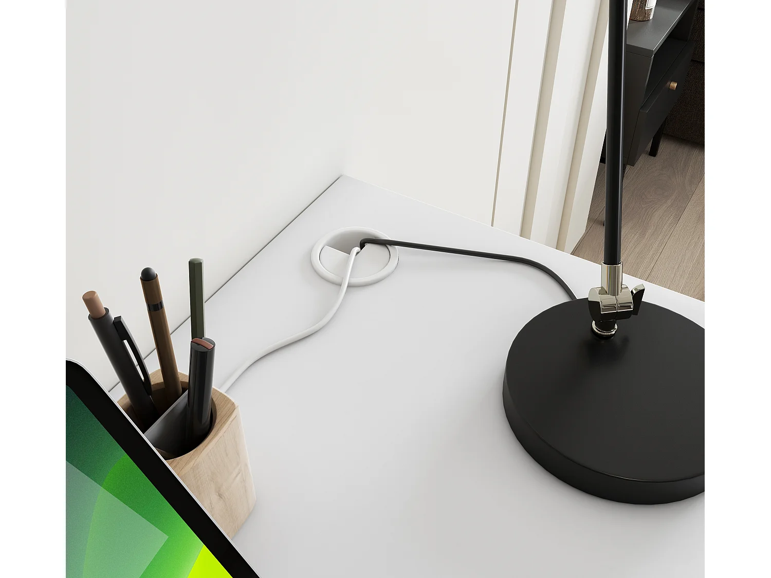 Bureau AROLD – 120 ou 140cm – Blanc mat ou bois Naturel-Blanc-Largeur 120 cm