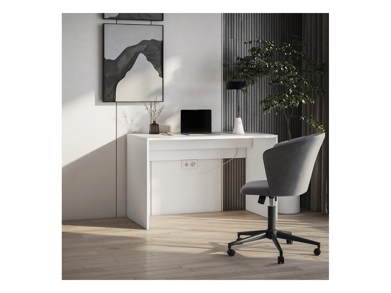 Bureau KAZY – 120 ou 140cm – Blanc ou Noir Mat-Blanc-Largeur 120 cm