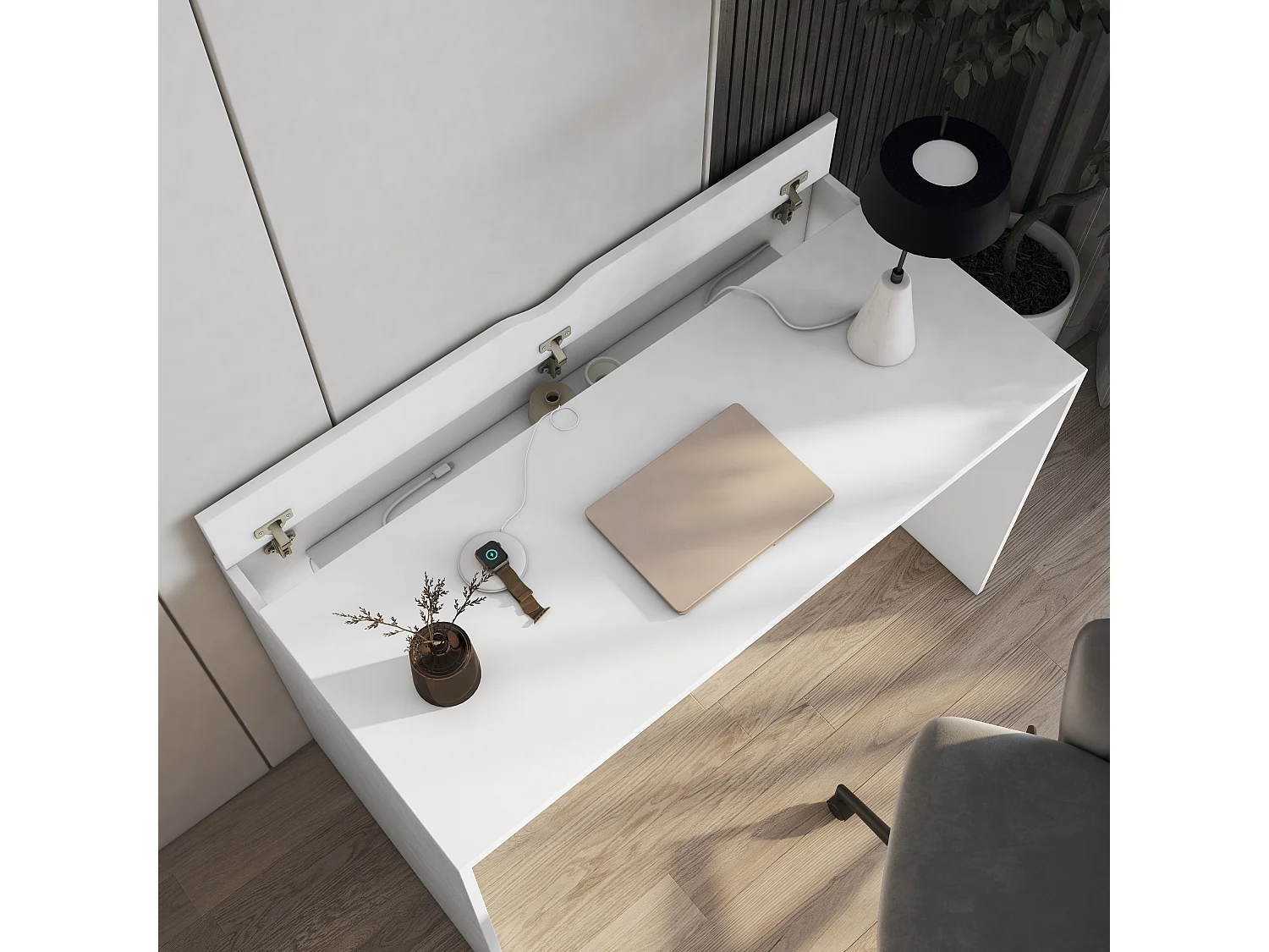 Bureau KAZY – 120 ou 140cm – Blanc ou Noir Mat-Blanc-Largeur 120 cm