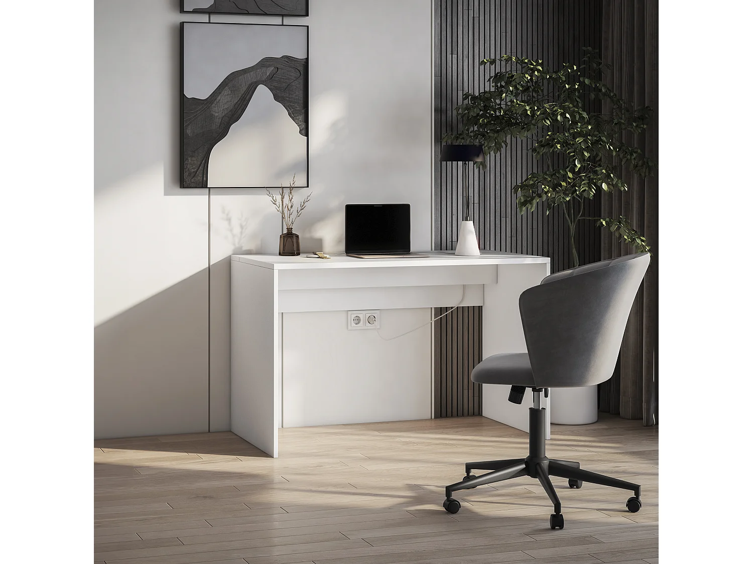 Bureau KAZY – 120 ou 140cm – Blanc ou Noir Mat-Blanc-Largeur 120 cm