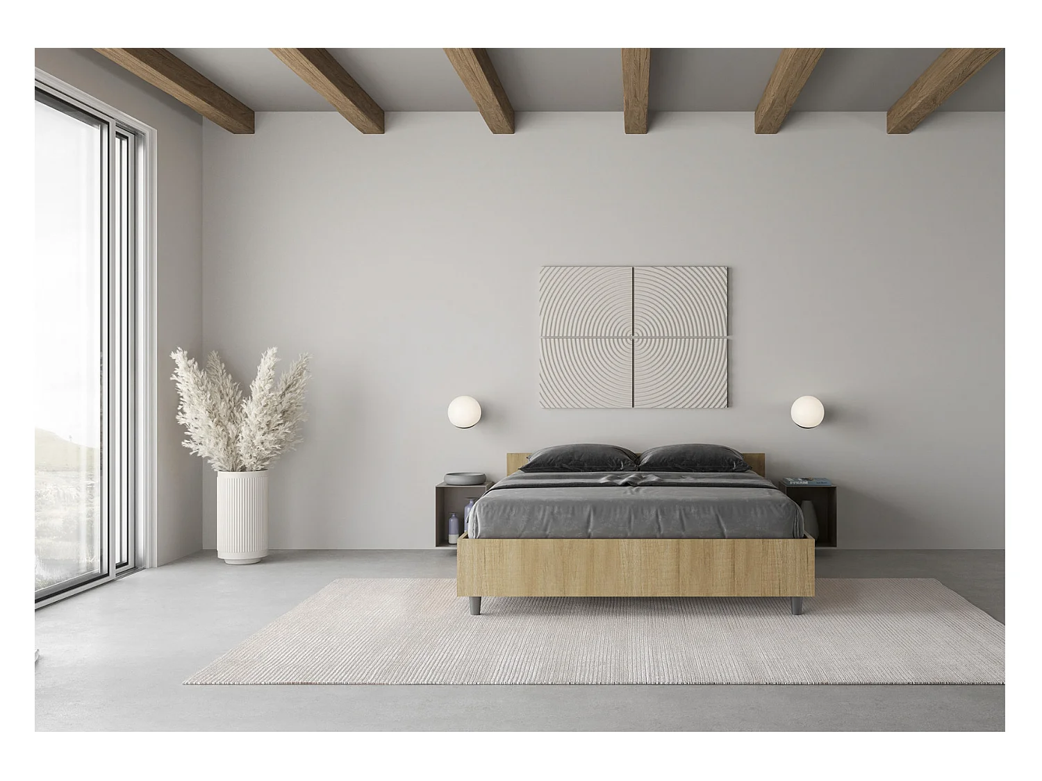 Estructura de cama de madera Borra-Color Blanco-Ropa de cama 180x200 cm-Versión Con base