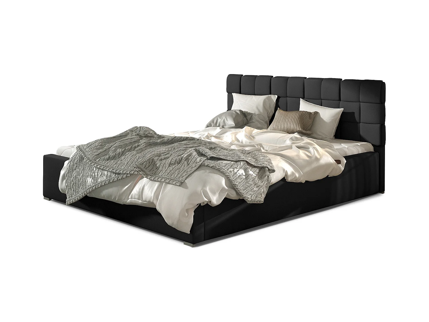 Lit double avec sommier Kanda – Simili cuir capitonné-Noir-160x200