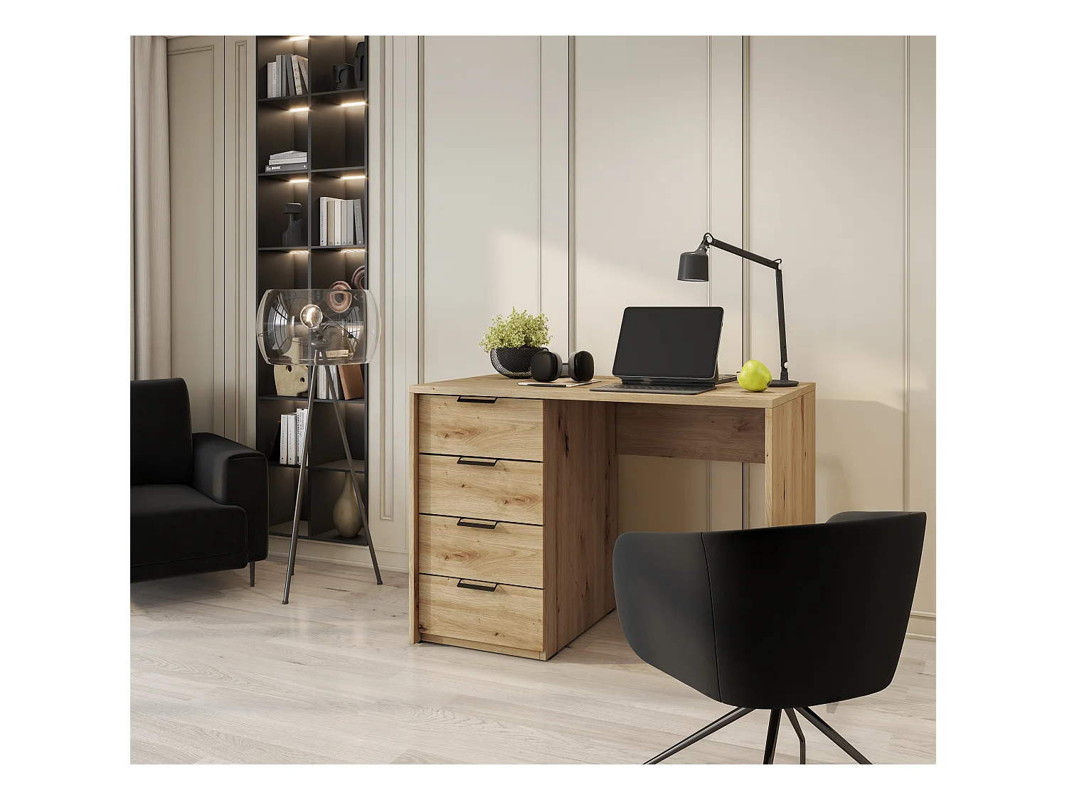 Bureau AROLD – 120 ou 140cm – Blanc mat ou bois Naturel-Beige-Largeur 120 cm