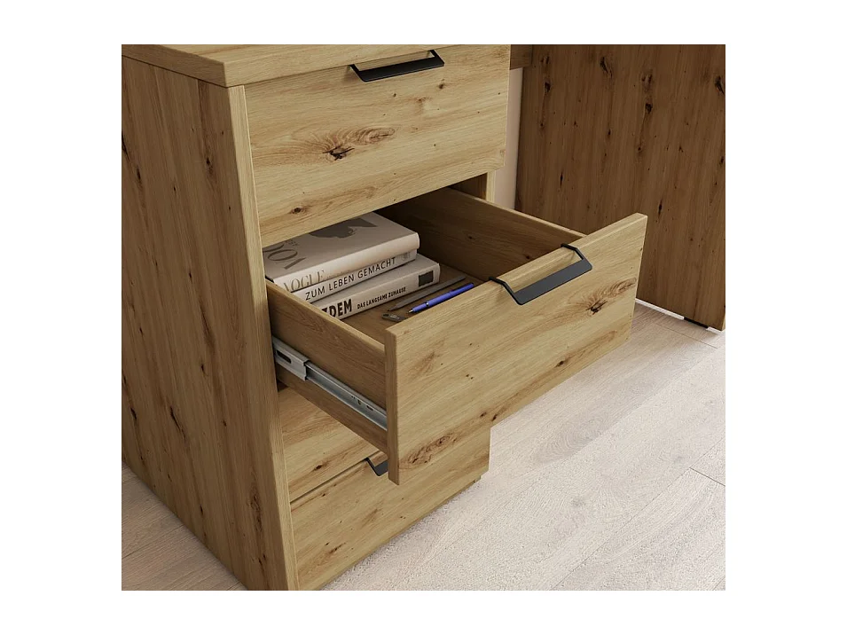 Bureau AROLD – 120 ou 140cm – Blanc mat ou bois Naturel-Beige-Largeur 120 cm