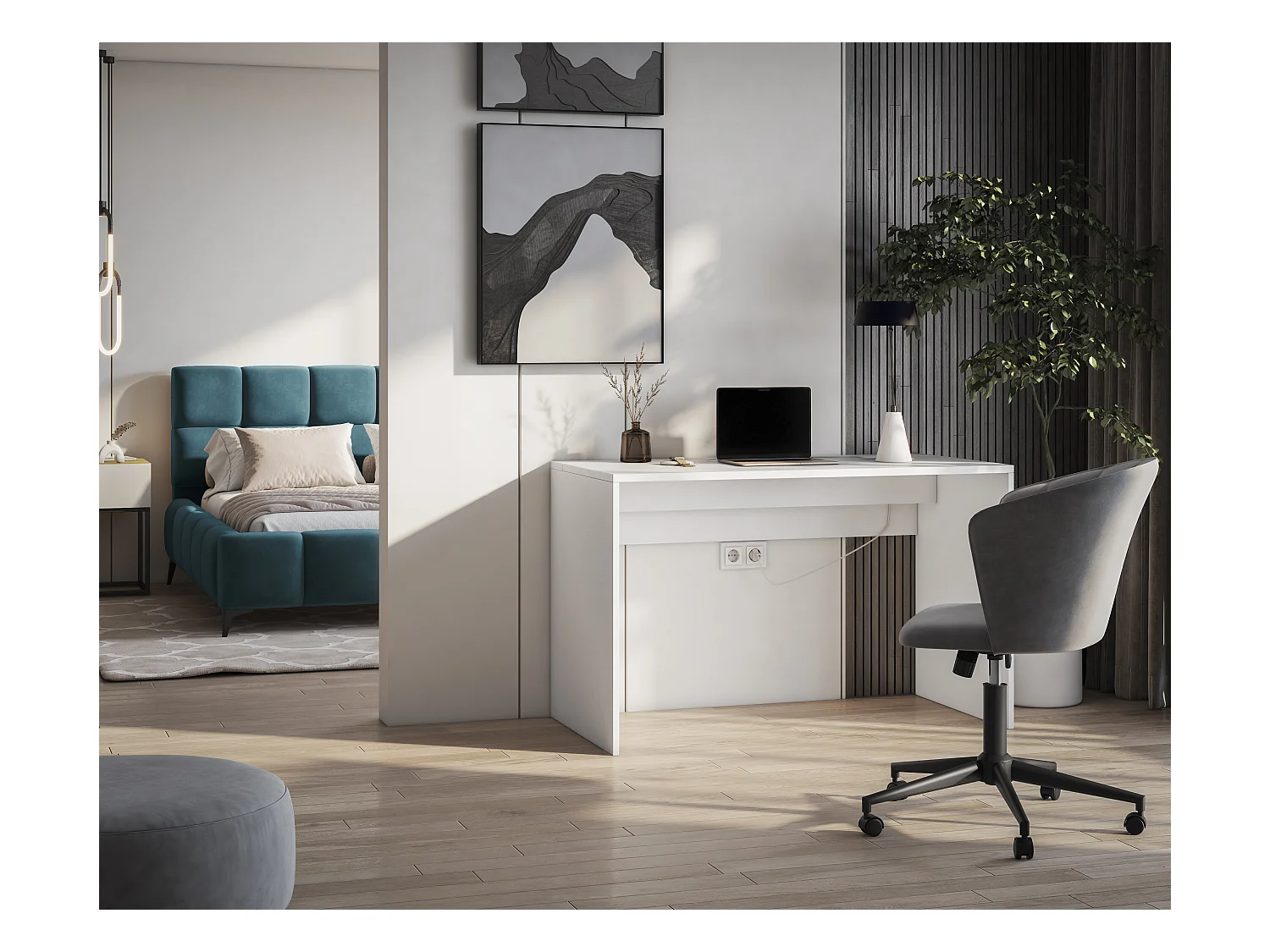 Bureau KAZY – 120 ou 140cm – Blanc ou Noir Mat-Blanc-Largeur 140 cm