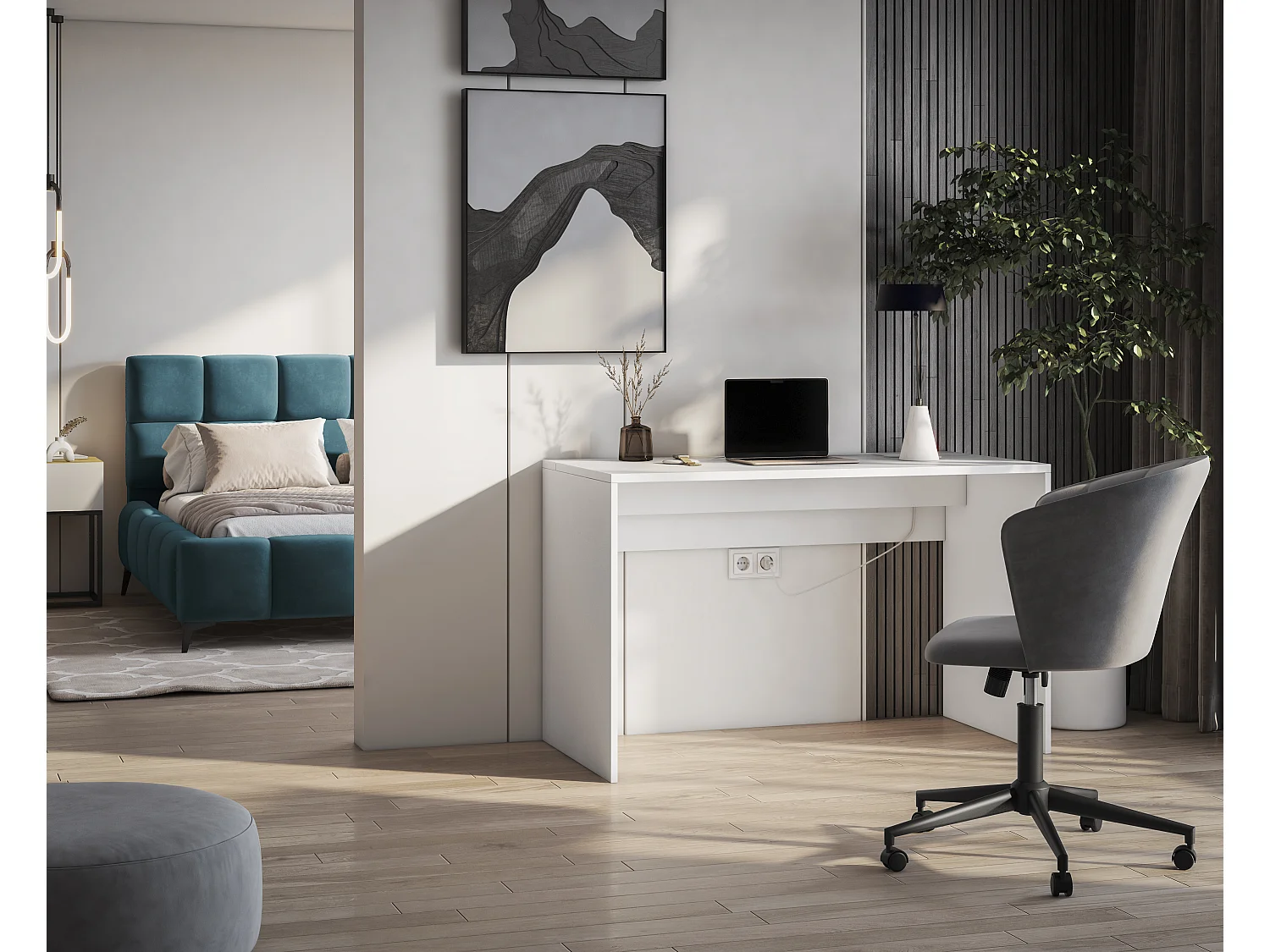 Bureau KAZY – 120 ou 140cm – Blanc ou Noir Mat-Blanc-Largeur 140 cm