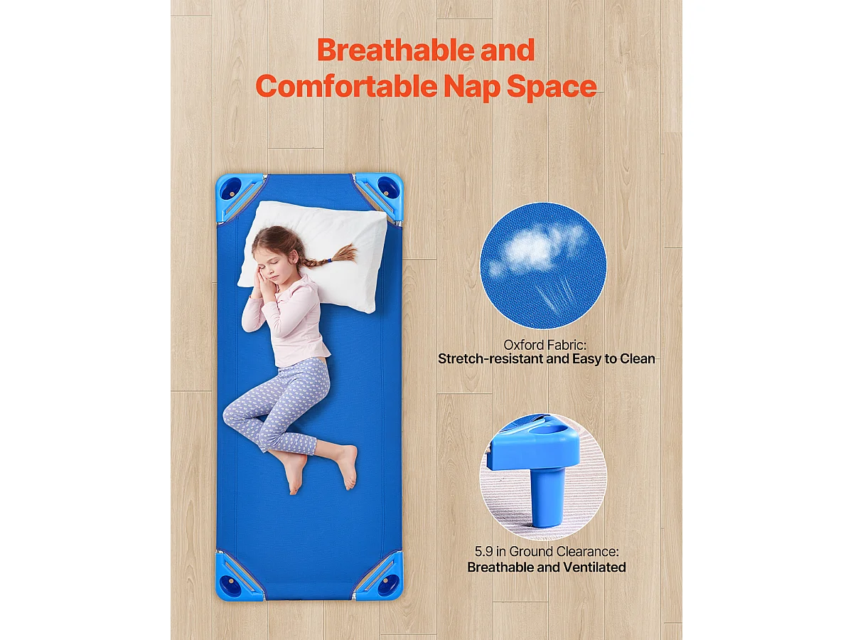 Lit Bébé SucceBuy Empilable, 132 x 58 cm, Bleu, Lot de 6 , pour Garderie, École Maternelle et Salle de Classe