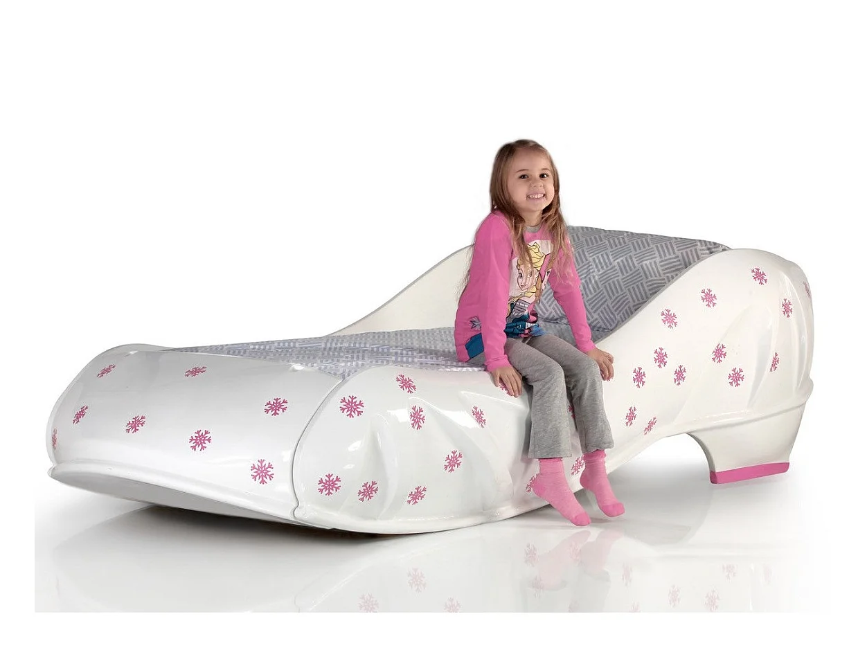 Wit schoenenbed met roze sneeuwvlok 90x190 cm