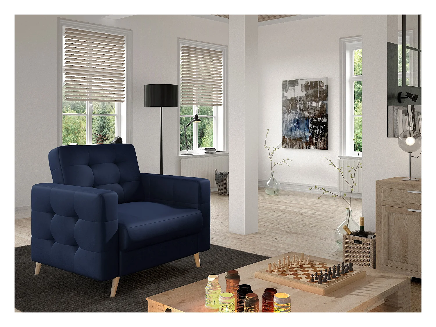 Fauteuil velours ANSKA-Bleu marine