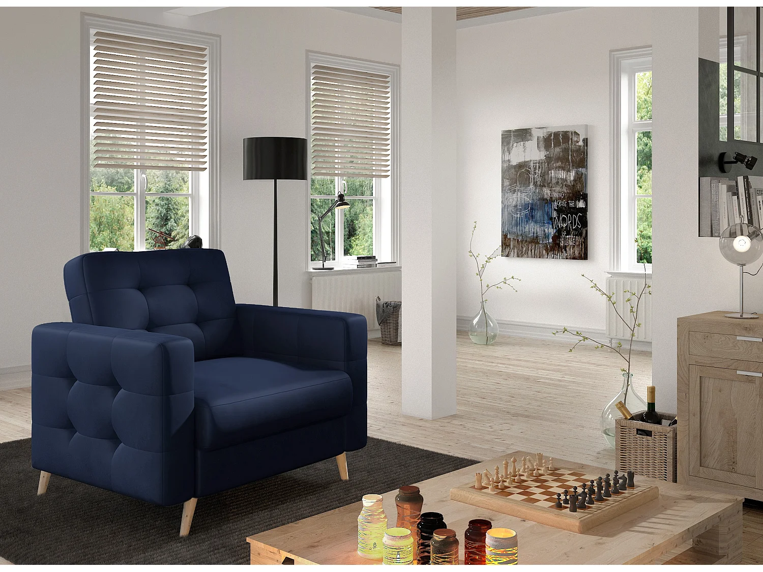 Fauteuil velours ANSKA-Bleu marine