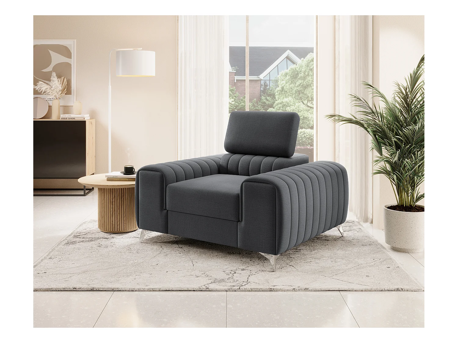 LOZA fluwelen fauteuil - Comfort en modern design-Kleur Houtskool grijs