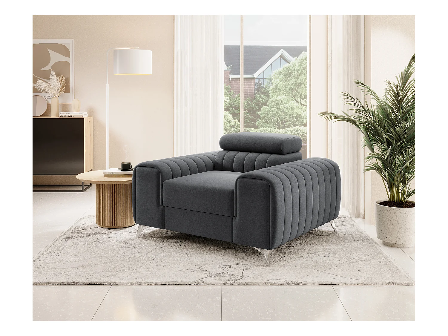 LOZA fluwelen fauteuil - Comfort en modern design-Kleur Houtskool grijs