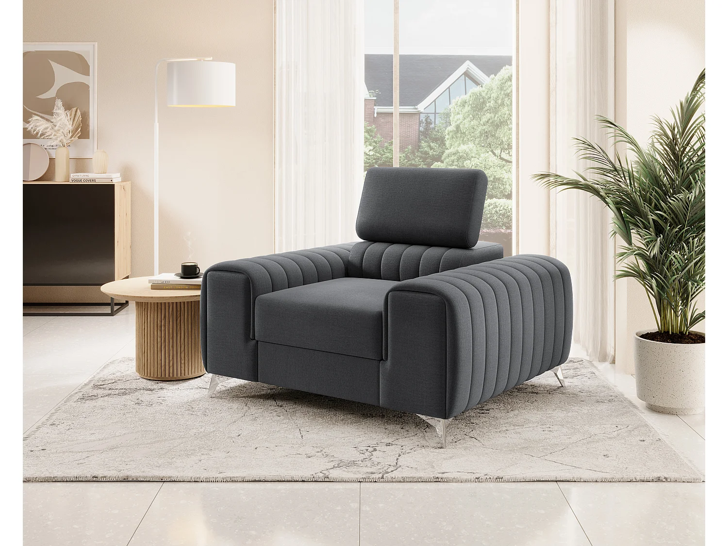 Fauteuil velours LOZA - Confort et design moderne-Gris anthracite