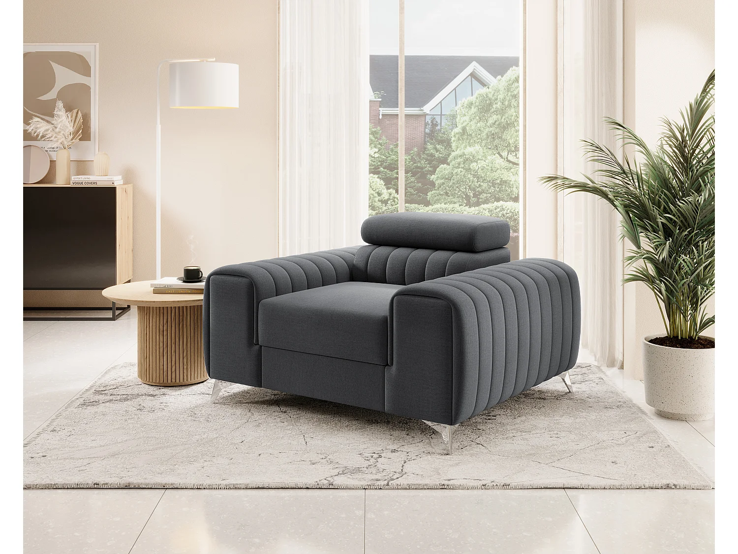 Fauteuil velours LOZA - Confort et design moderne-Gris anthracite