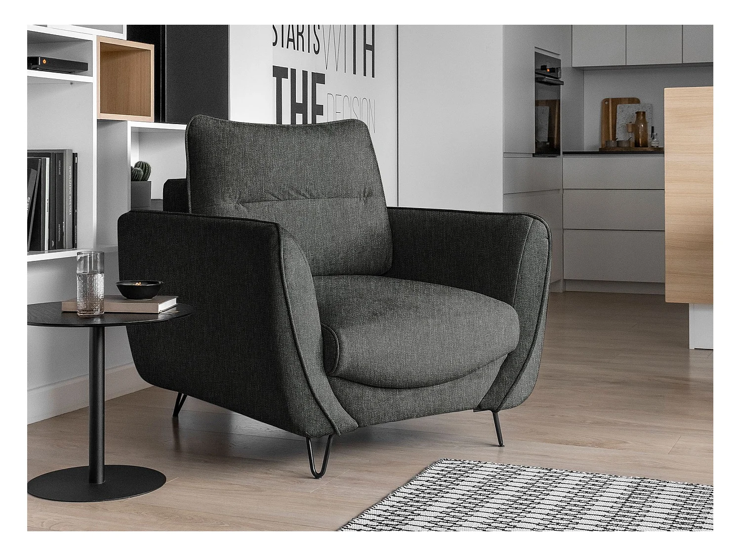 Fauteuil en tissu ZURIK – Élégance italienne et confort durable-Gris