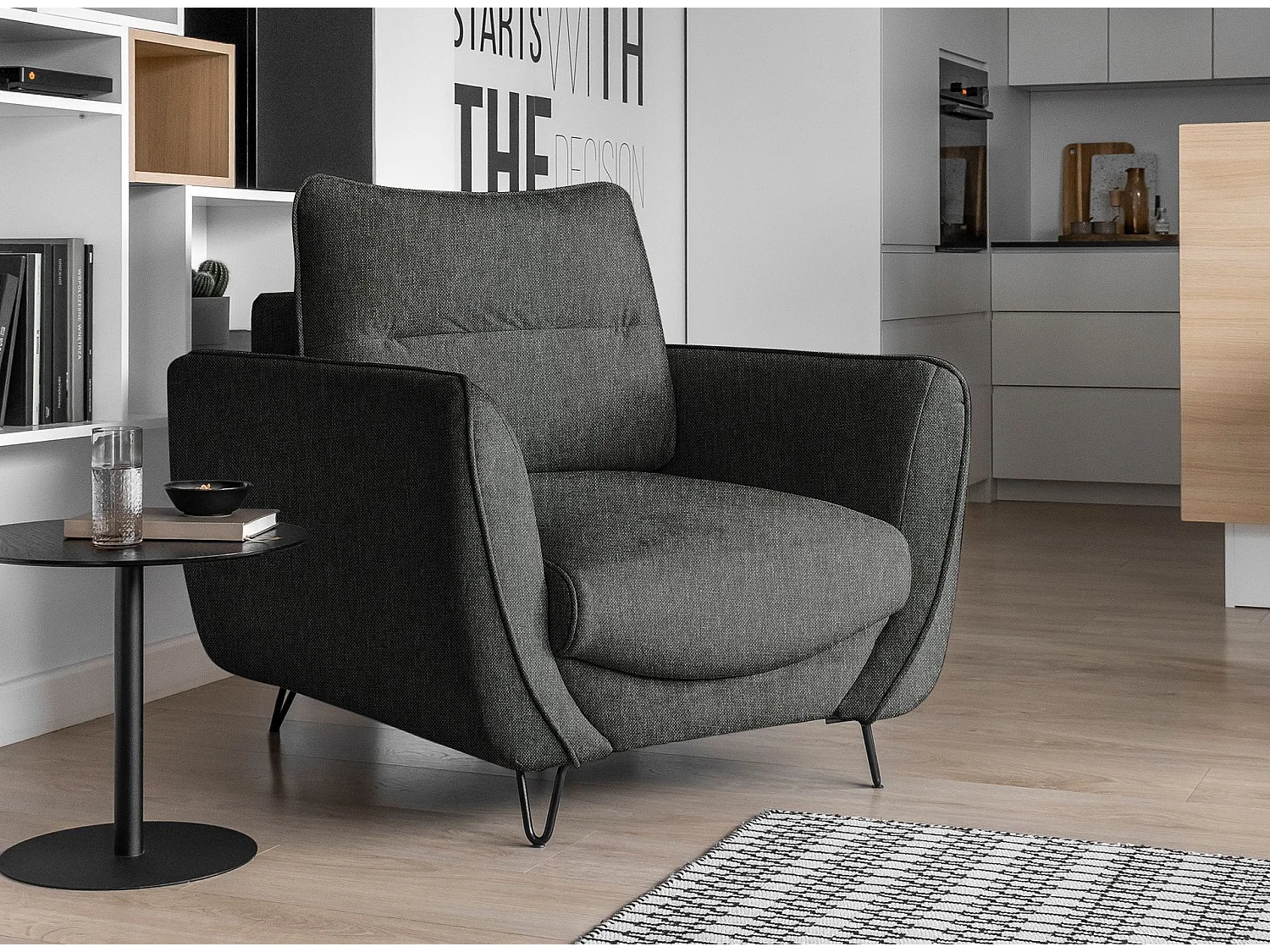 Fauteuil en tissu ZURIK – Élégance italienne et confort durable-Gris