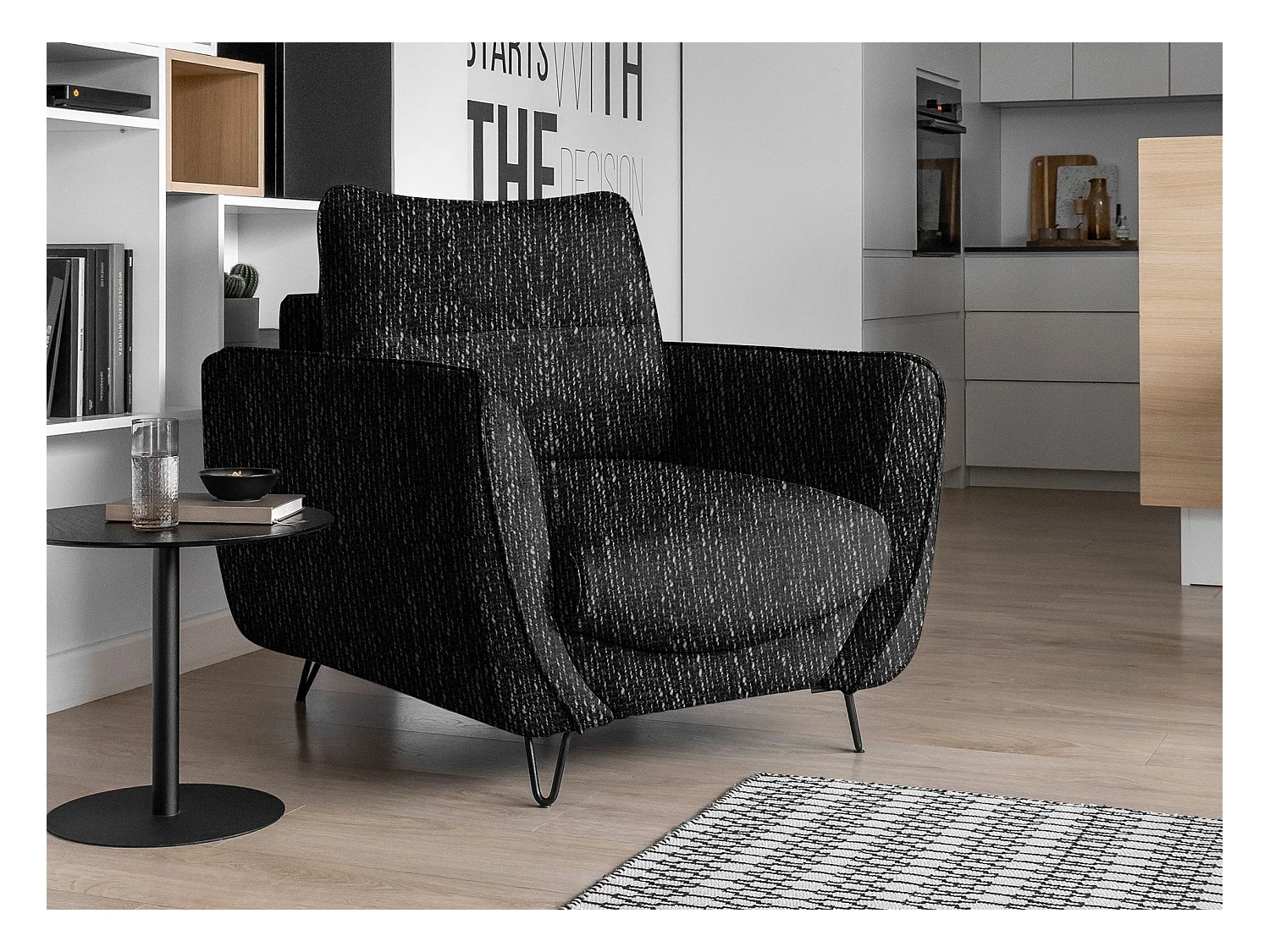 Fauteuil en tissu ZURIK – Élégance italienne et confort durable-Noir chiné